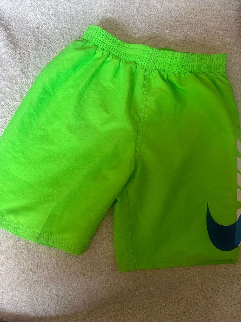 Nike Boys Neon Green Swim Shorts with Navy Swoosh